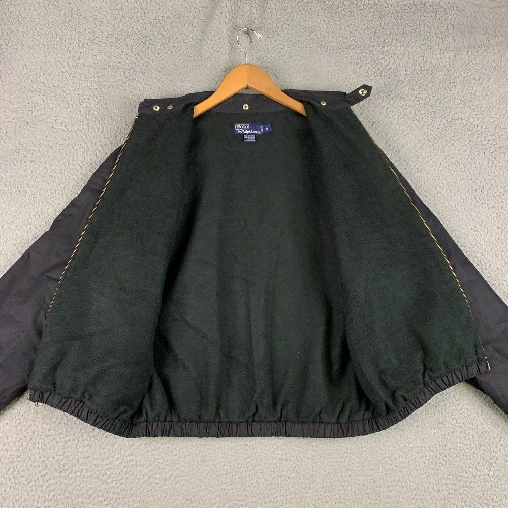 Vintage 90s Polo Ralph Lauren Bomber Jacket Mens Medium M Black Fleece Lined VTG